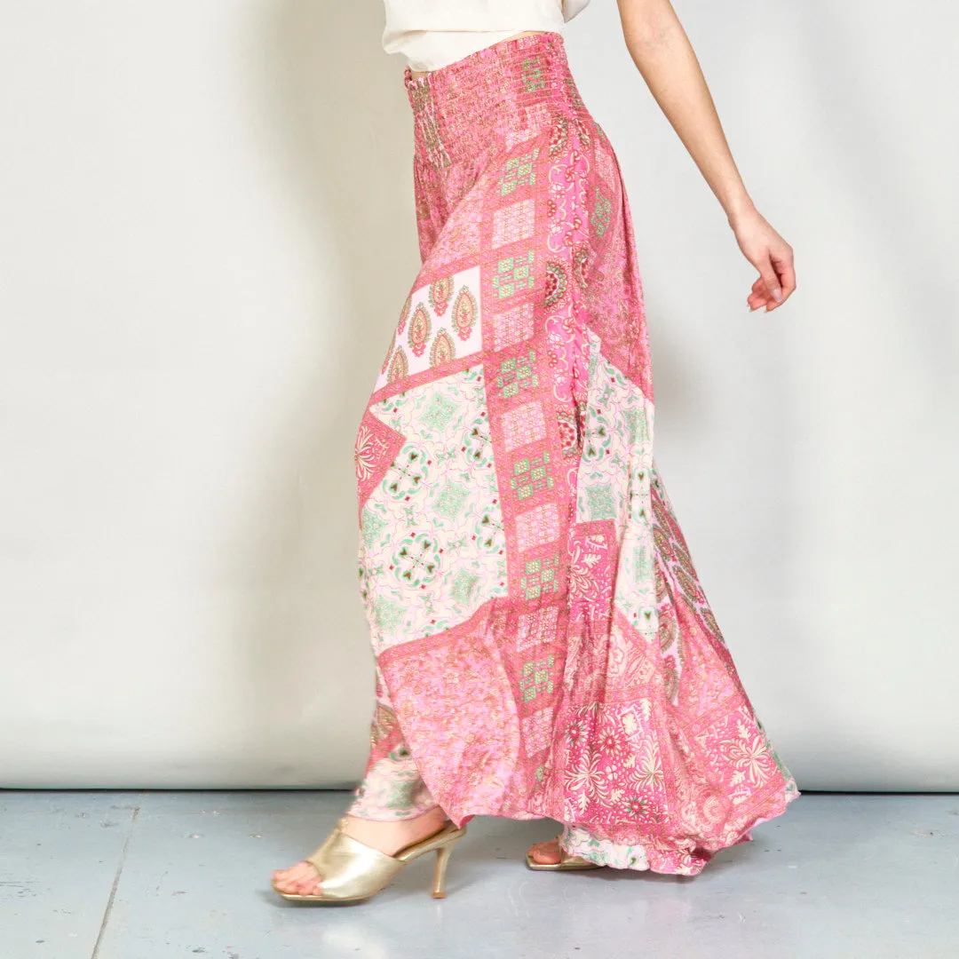 Patchwork paisley smocked wide-leg trousers wholesale