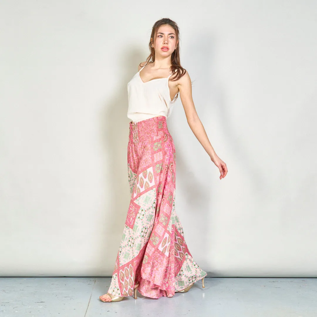 Patchwork paisley smocked wide-leg trousers wholesale