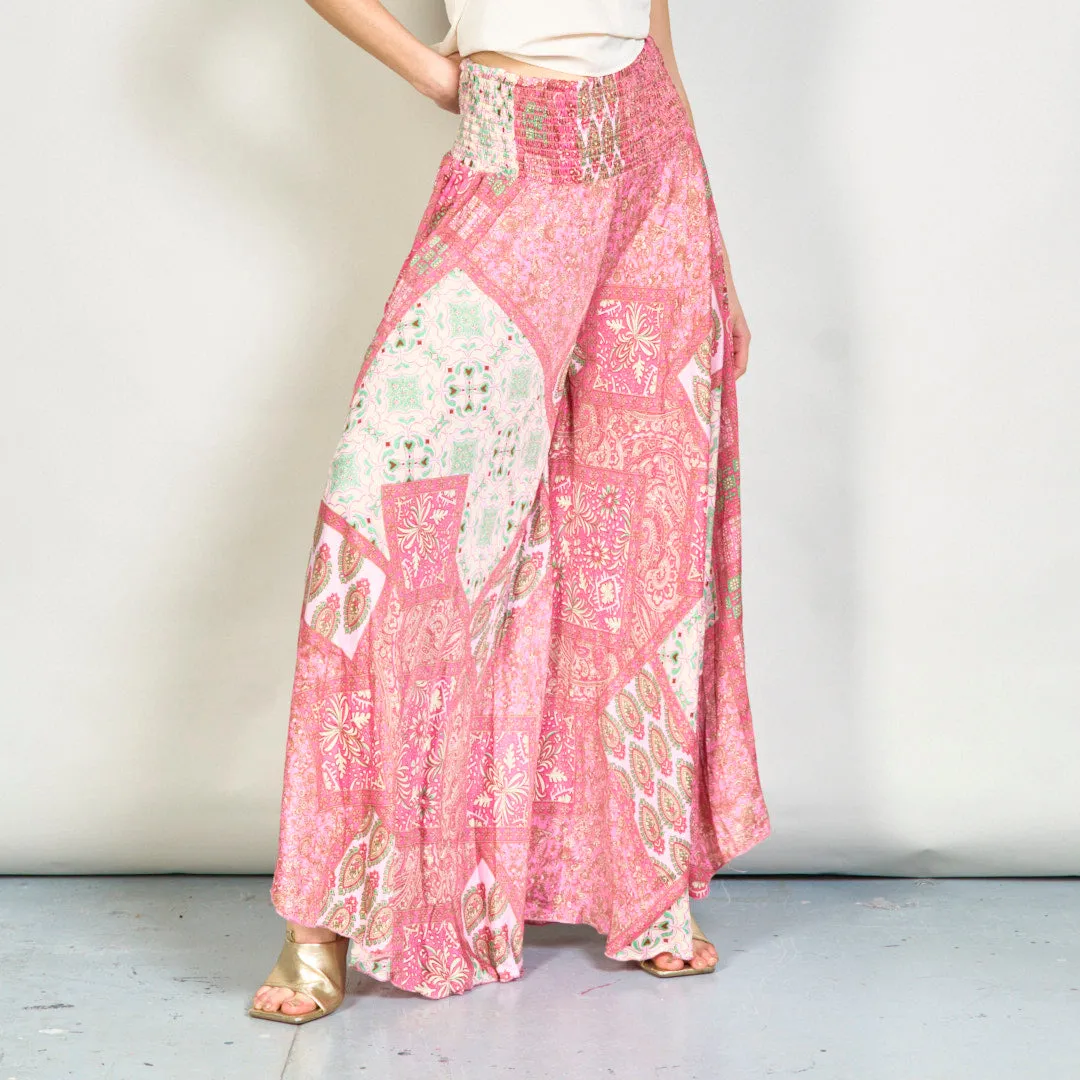 Patchwork paisley smocked wide-leg trousers wholesale