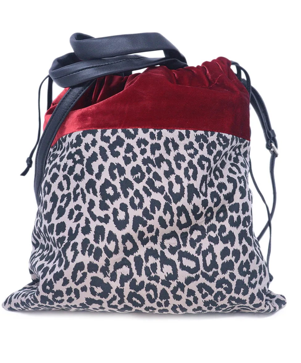 Paule Ka Red Velvet & Leopard Print Bag