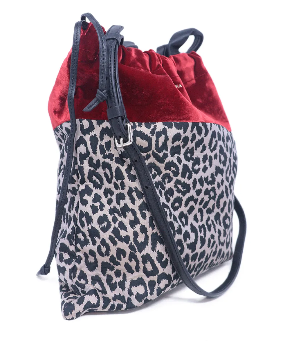 Paule Ka Red Velvet & Leopard Print Bag