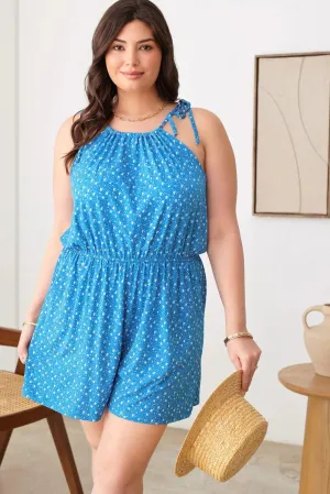 Plus Size Floral Adjustable Neck-Line Adjustable Spaghetti Strap Romper