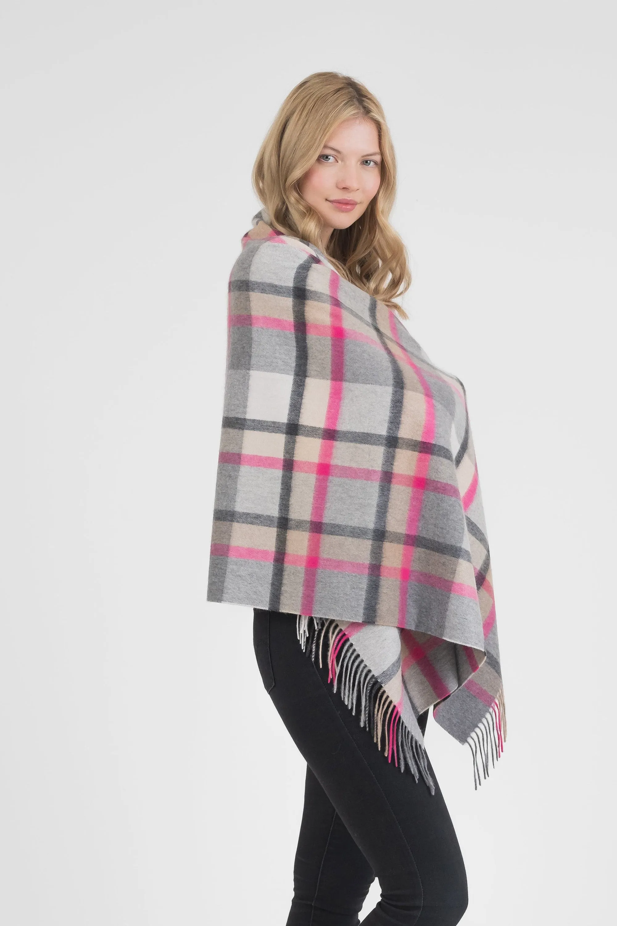Princeton Check Cashmere Stole - Pink