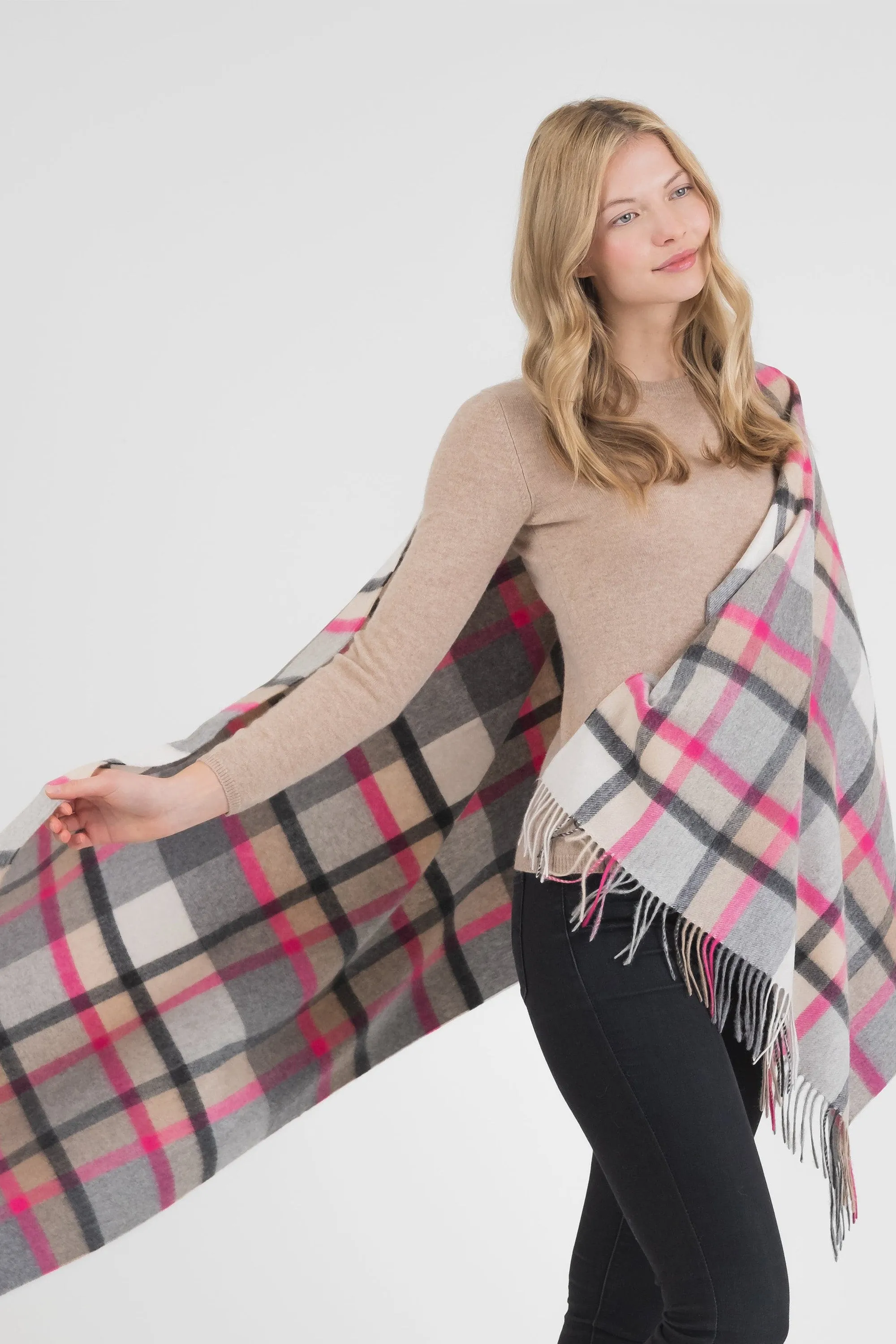 Princeton Check Cashmere Stole - Pink