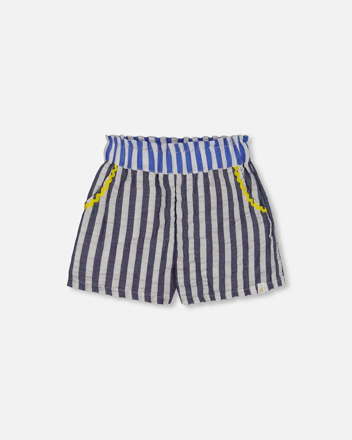 Seersucker Short Navy Blue And White