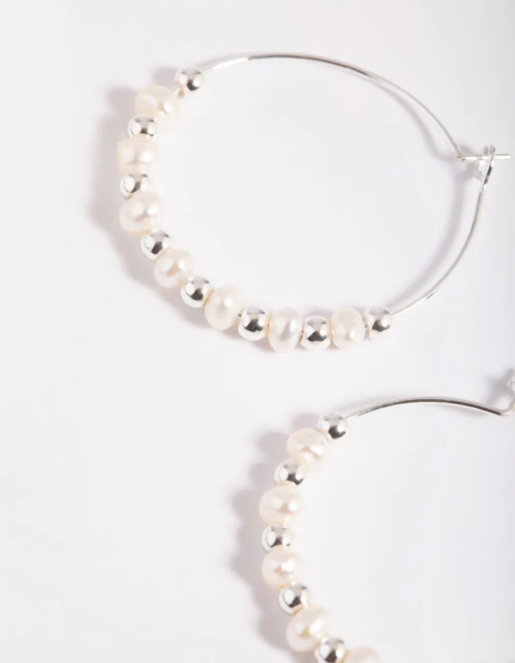 Silver Plated Wire Pearl Hoop Earrings