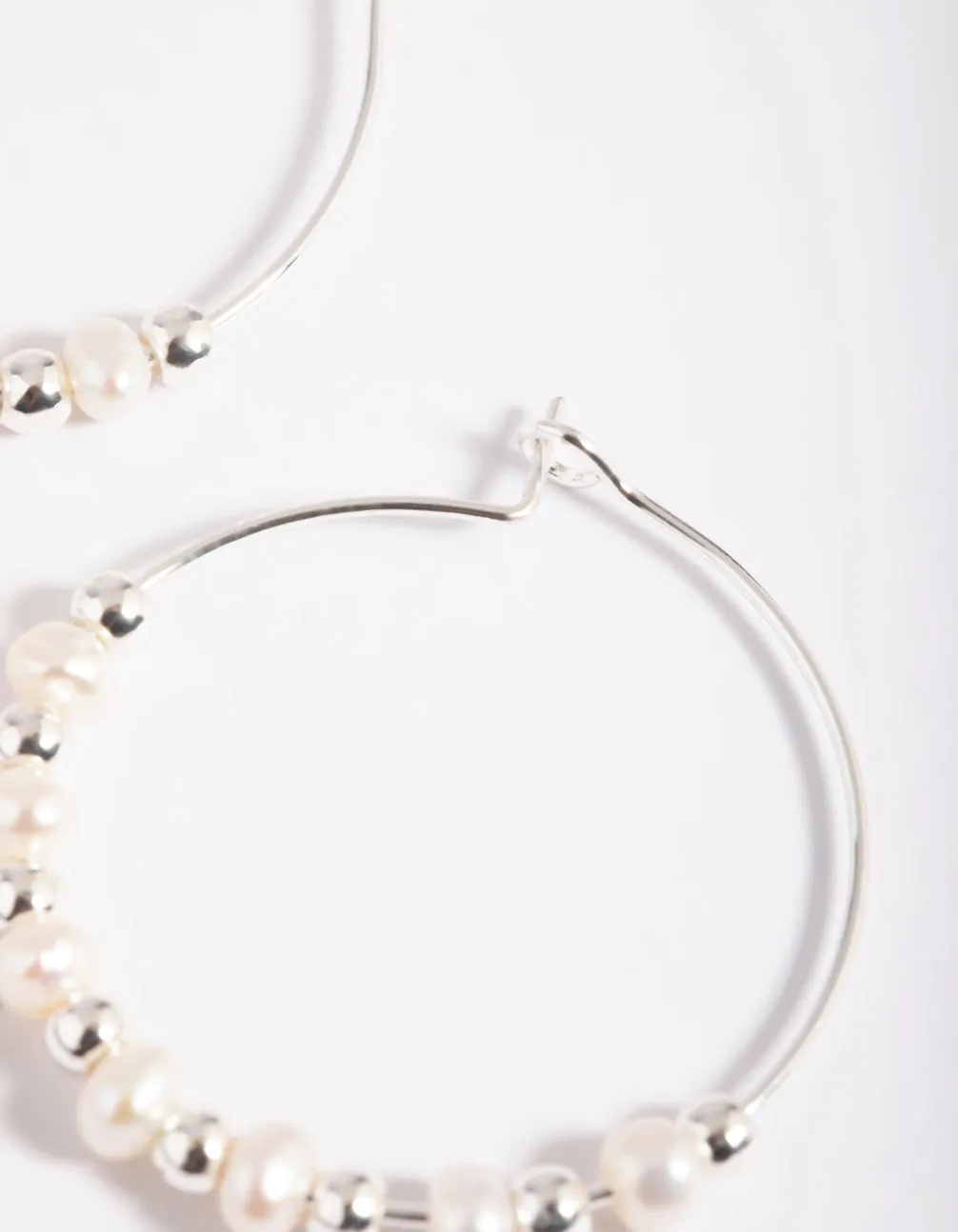 Silver Plated Wire Pearl Hoop Earrings