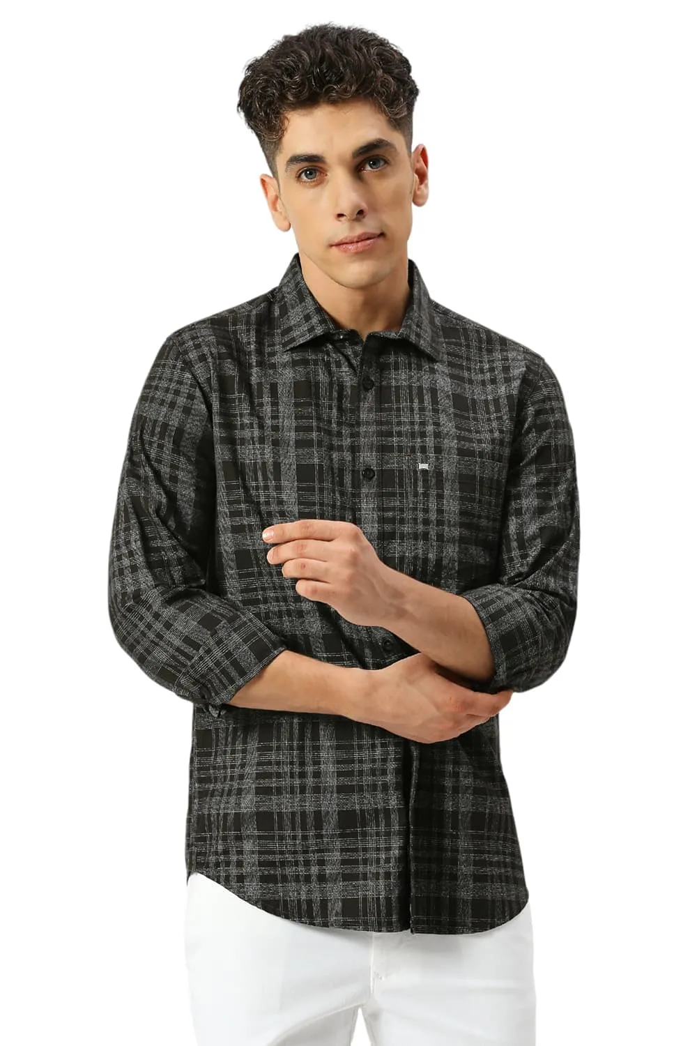 Slim Fit Cotton Twill Grindle Checks Shirt