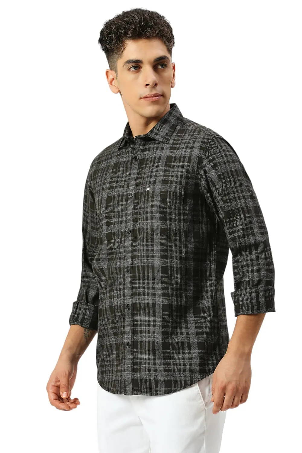 Slim Fit Cotton Twill Grindle Checks Shirt
