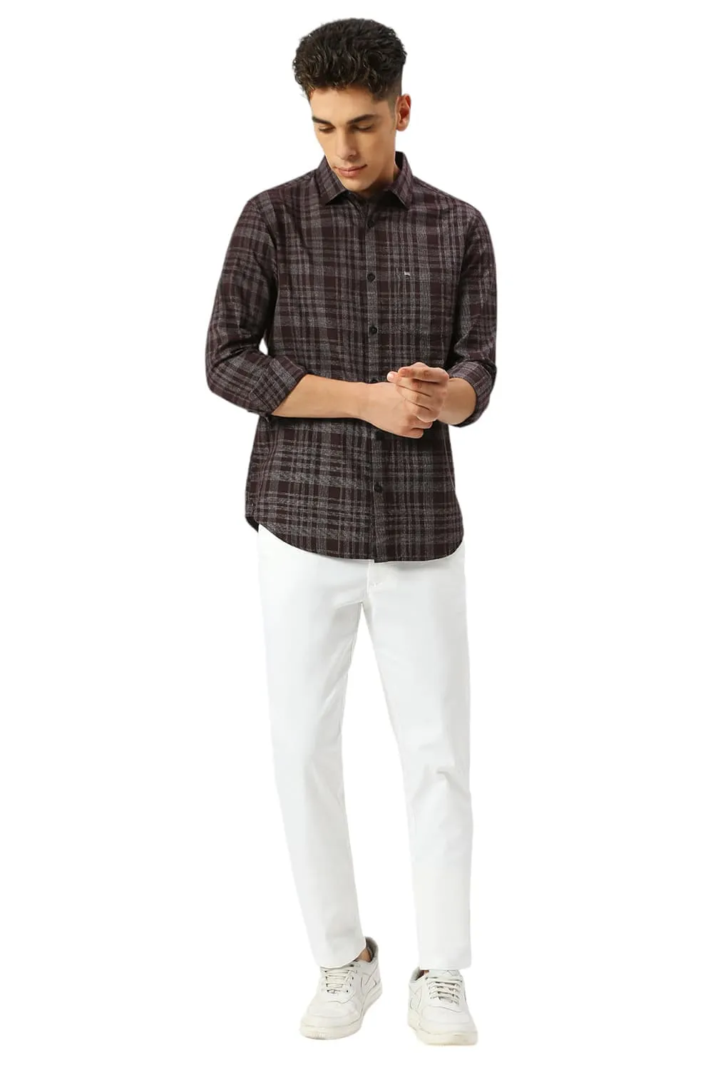Slim Fit Cotton Twill Grindle Checks Shirt