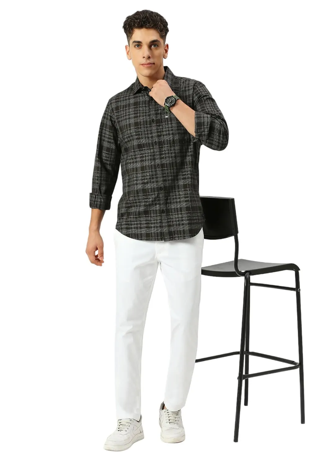 Slim Fit Cotton Twill Grindle Checks Shirt