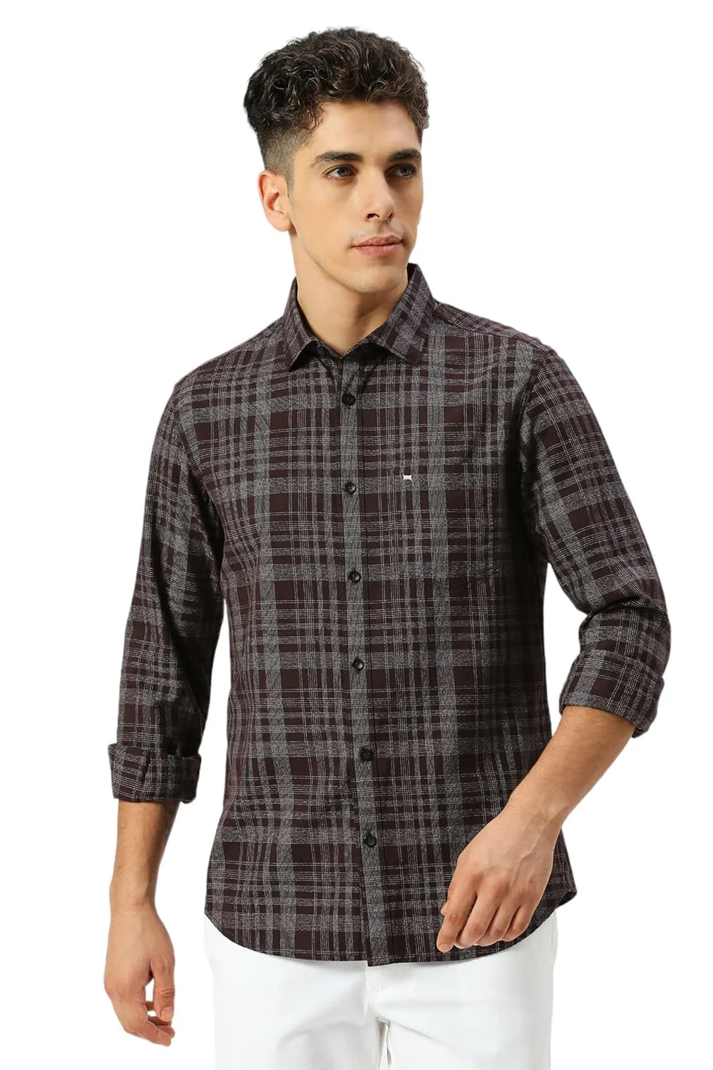 Slim Fit Cotton Twill Grindle Checks Shirt