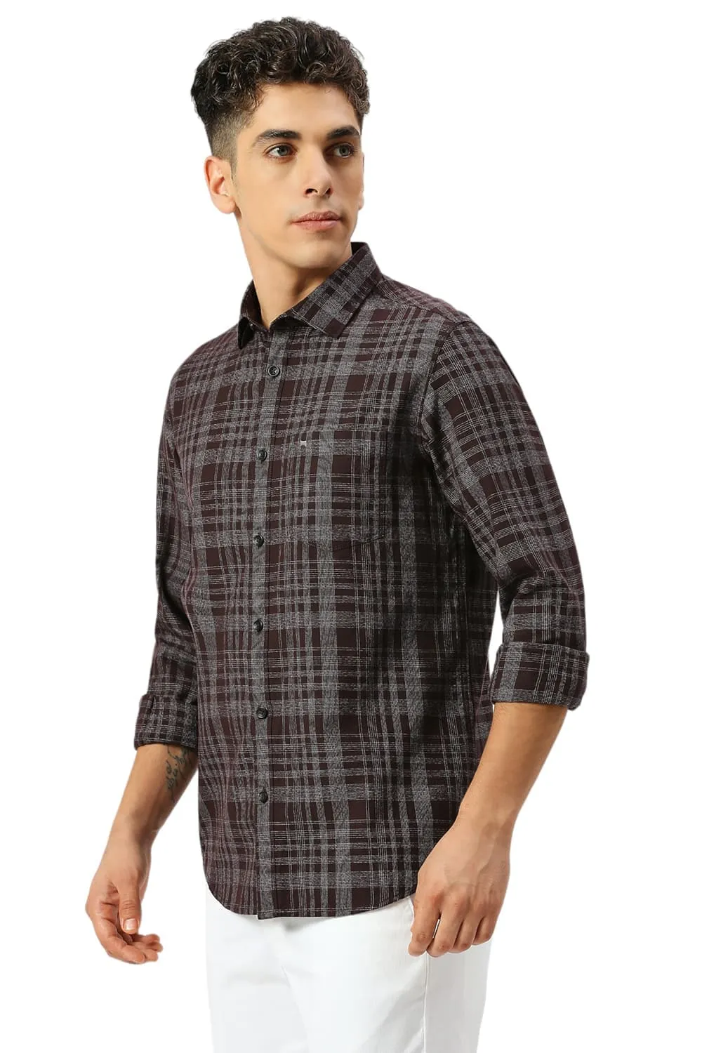 Slim Fit Cotton Twill Grindle Checks Shirt