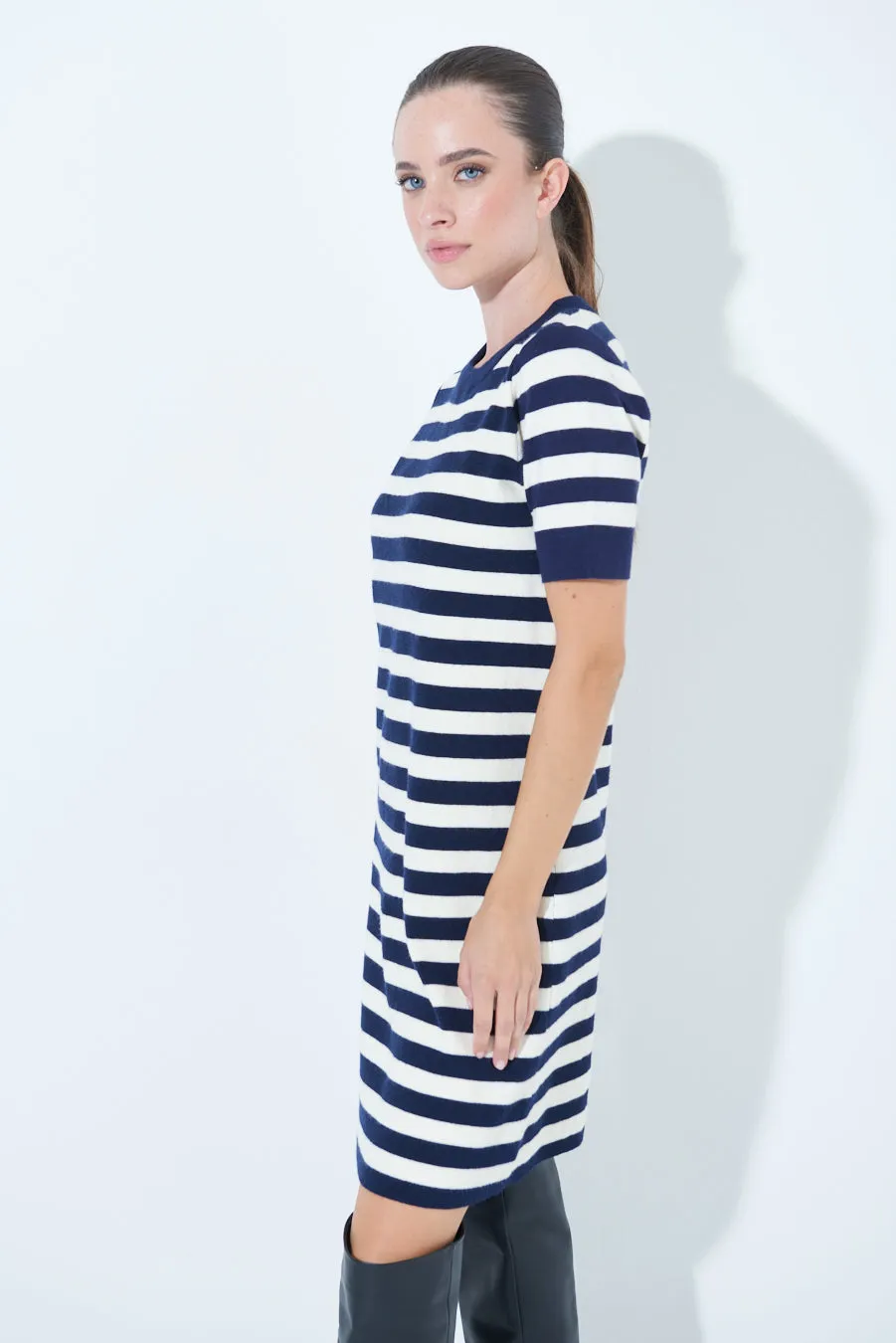 Striped short-sleeve knit dress wholesale