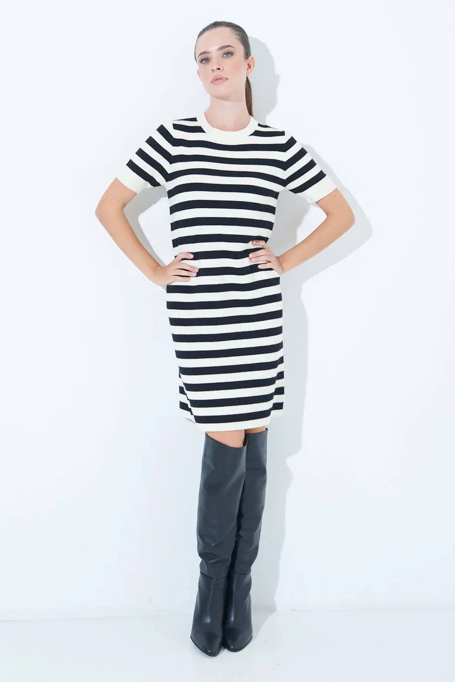 Striped short-sleeve knit dress wholesale
