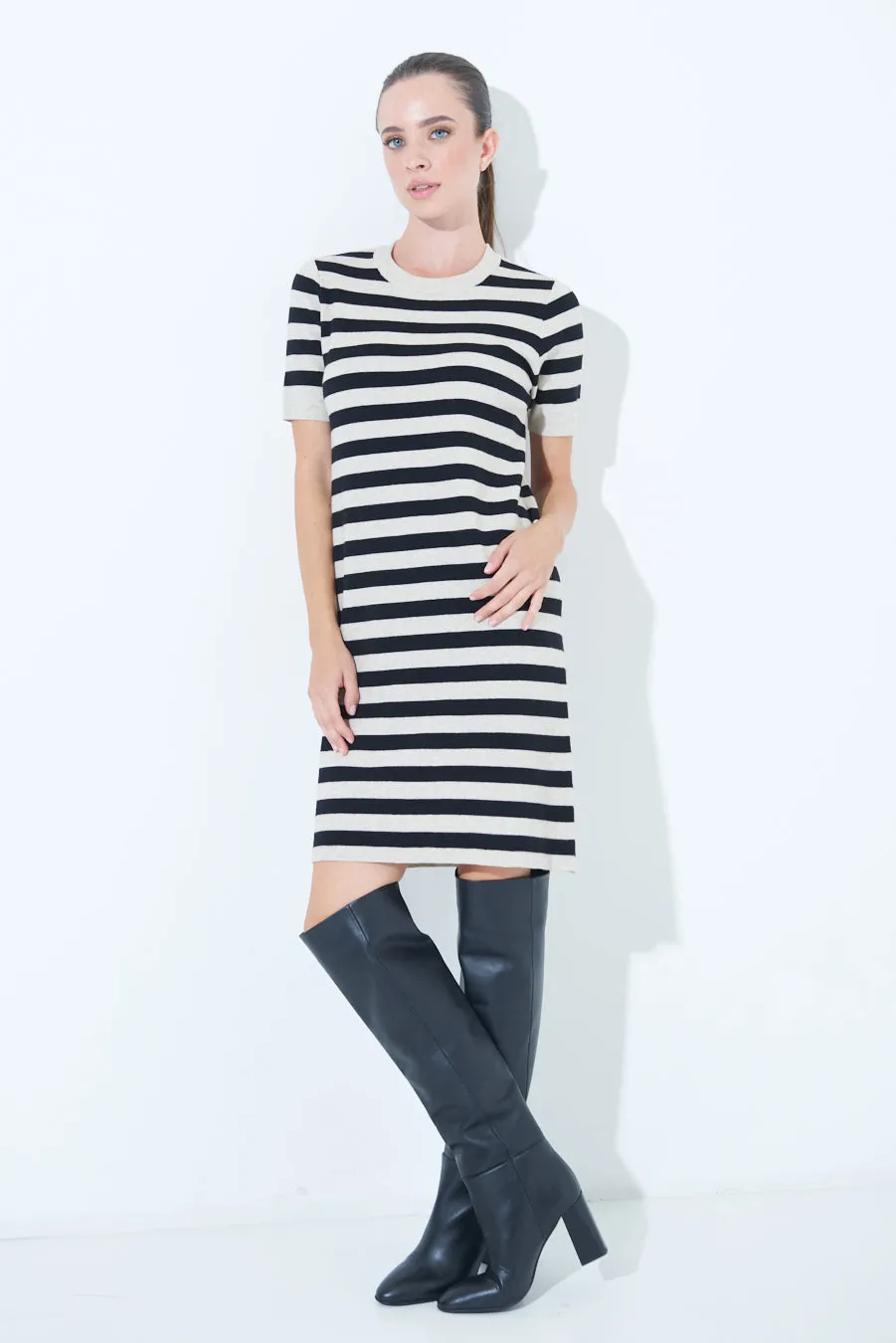 Striped short-sleeve knit dress wholesale