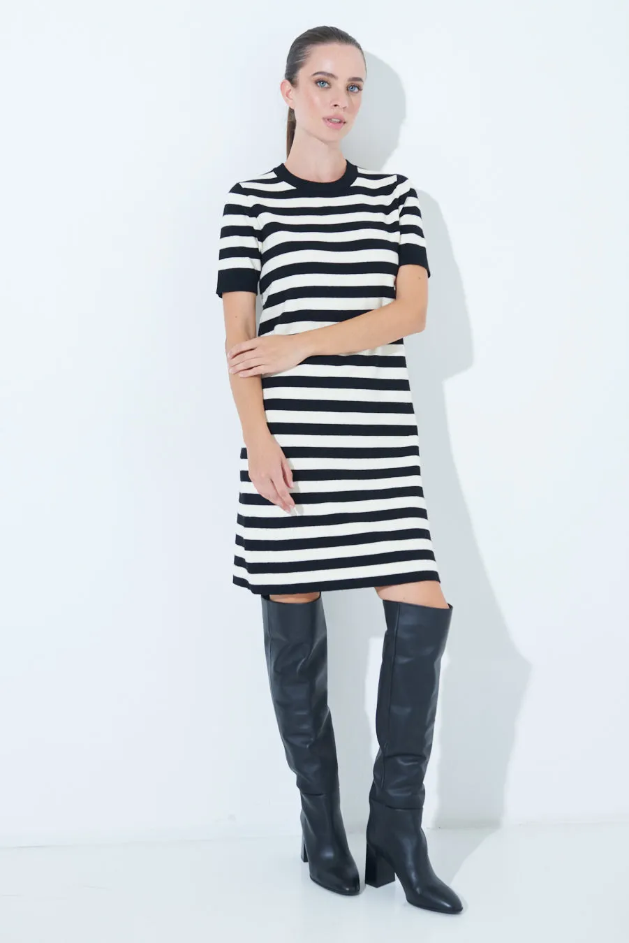 Striped short-sleeve knit dress wholesale