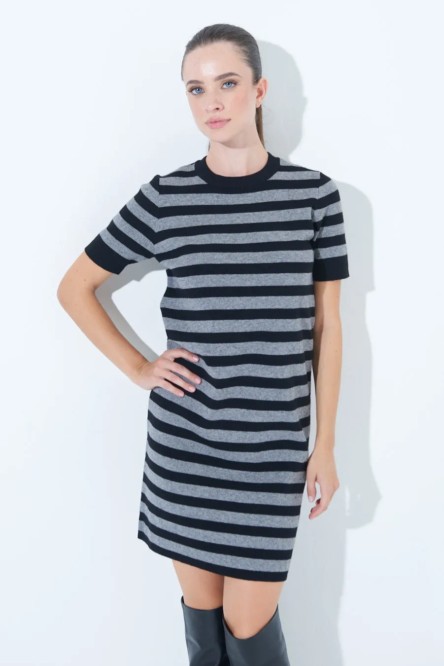 Striped short-sleeve knit dress wholesale