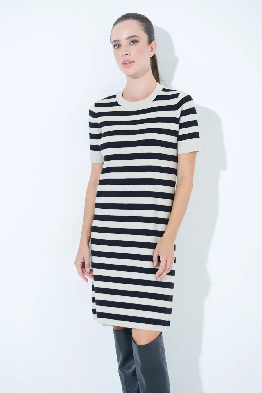 Striped short-sleeve knit dress wholesale