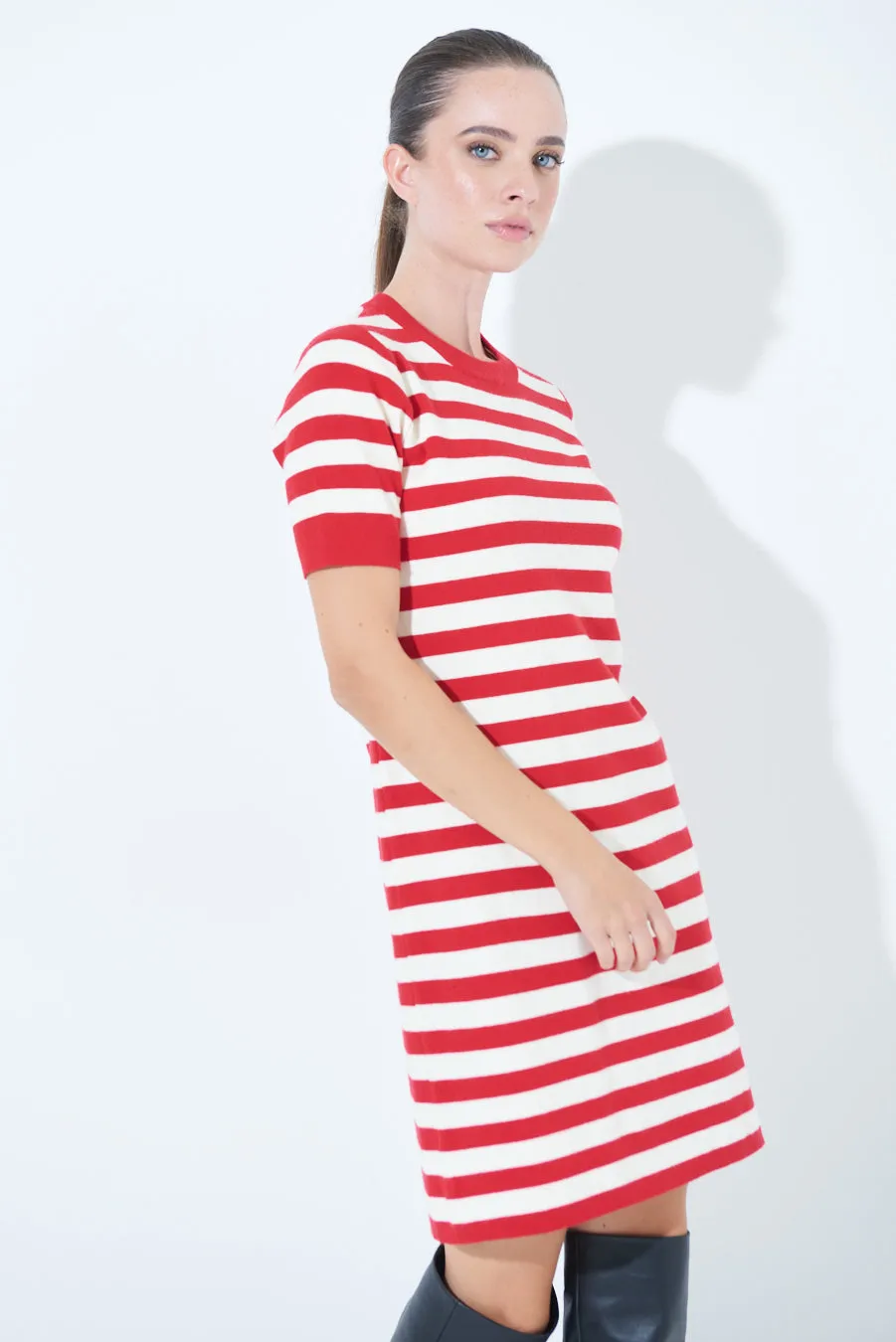 Striped short-sleeve knit dress wholesale