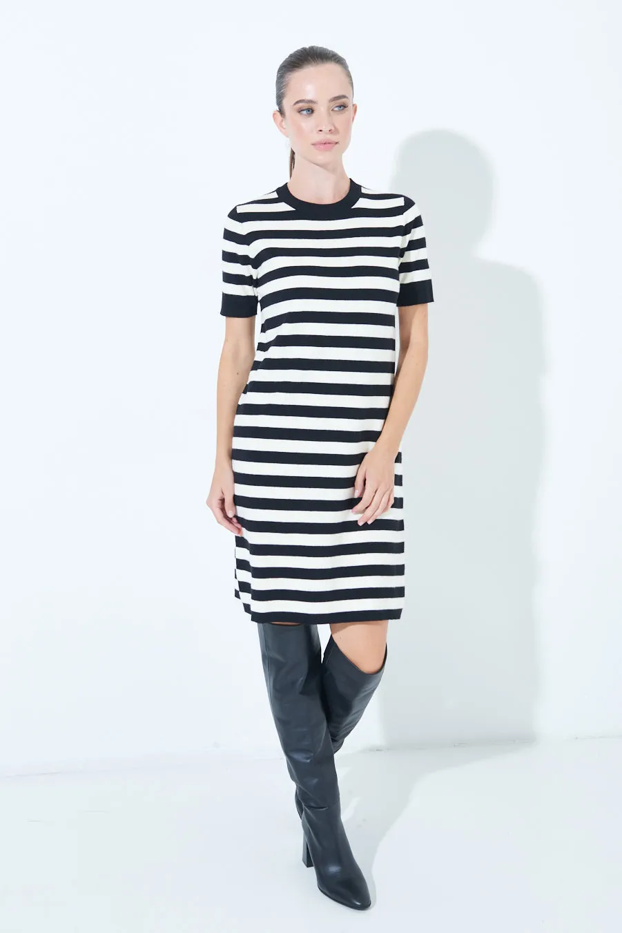 Striped short-sleeve knit dress wholesale