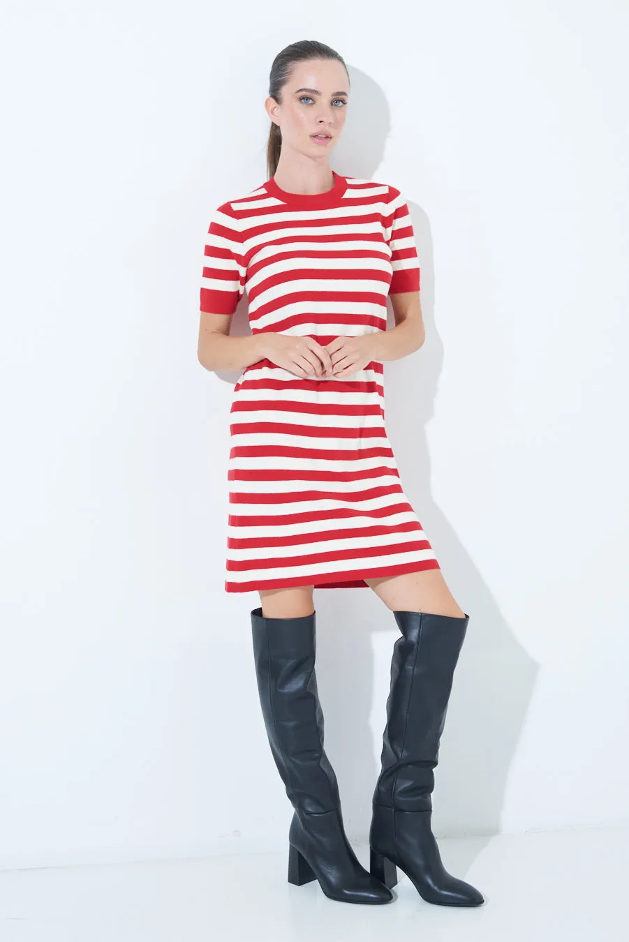 Striped short-sleeve knit dress wholesale