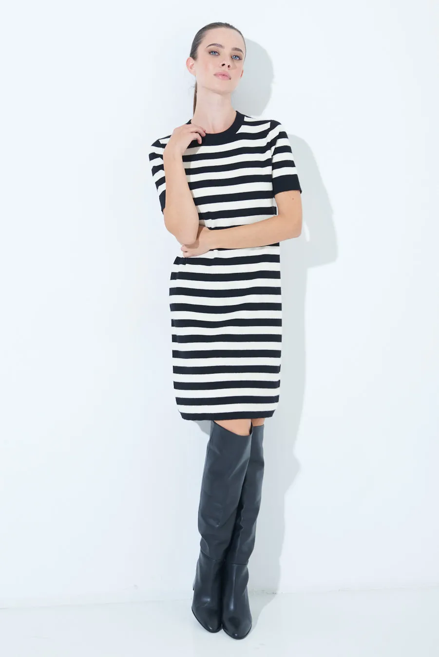 Striped short-sleeve knit dress wholesale