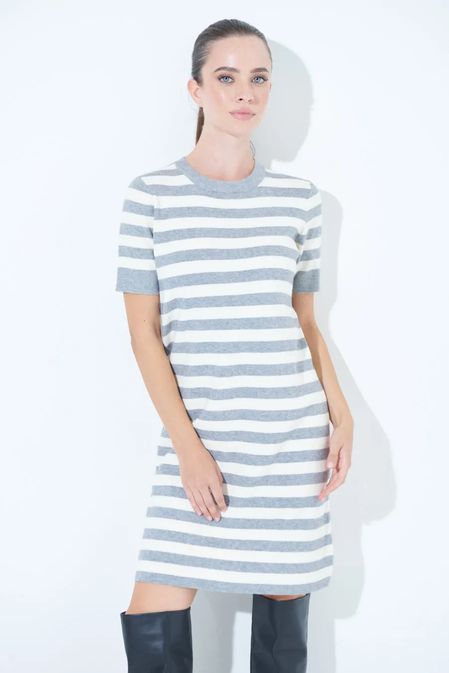 Striped short-sleeve knit dress wholesale
