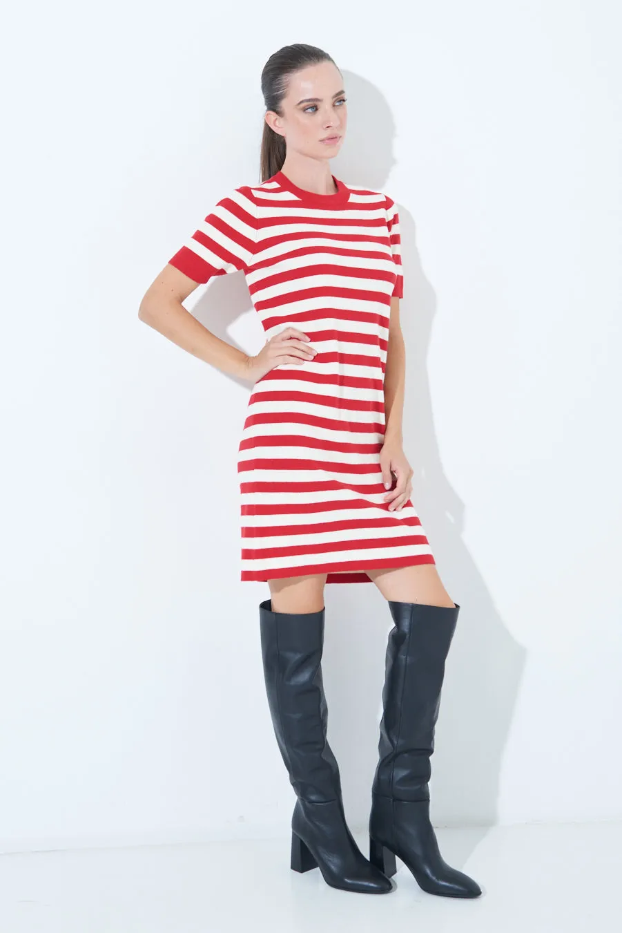 Striped short-sleeve knit dress wholesale