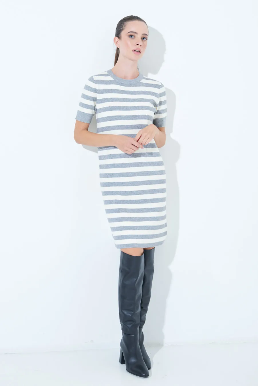 Striped short-sleeve knit dress wholesale