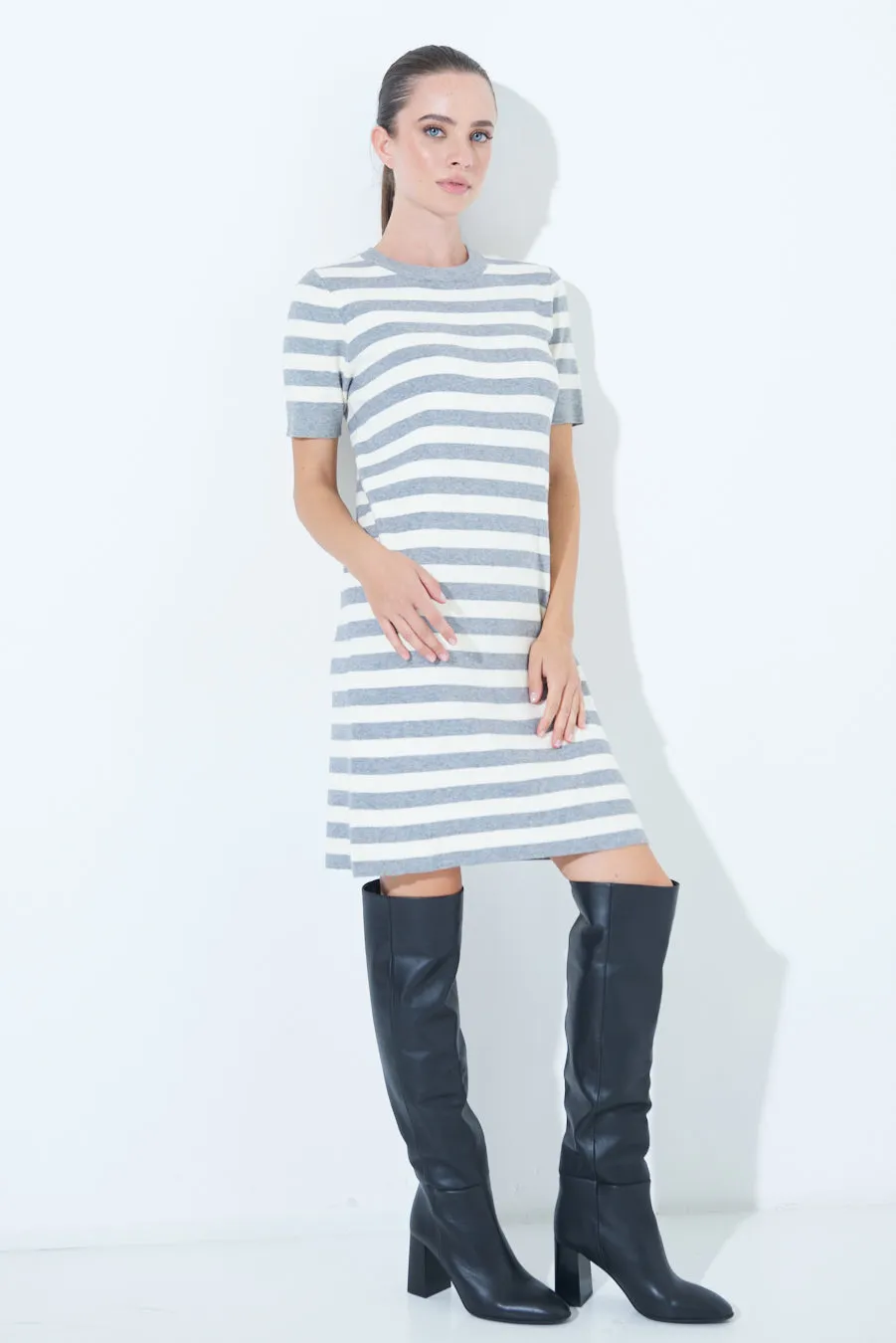Striped short-sleeve knit dress wholesale