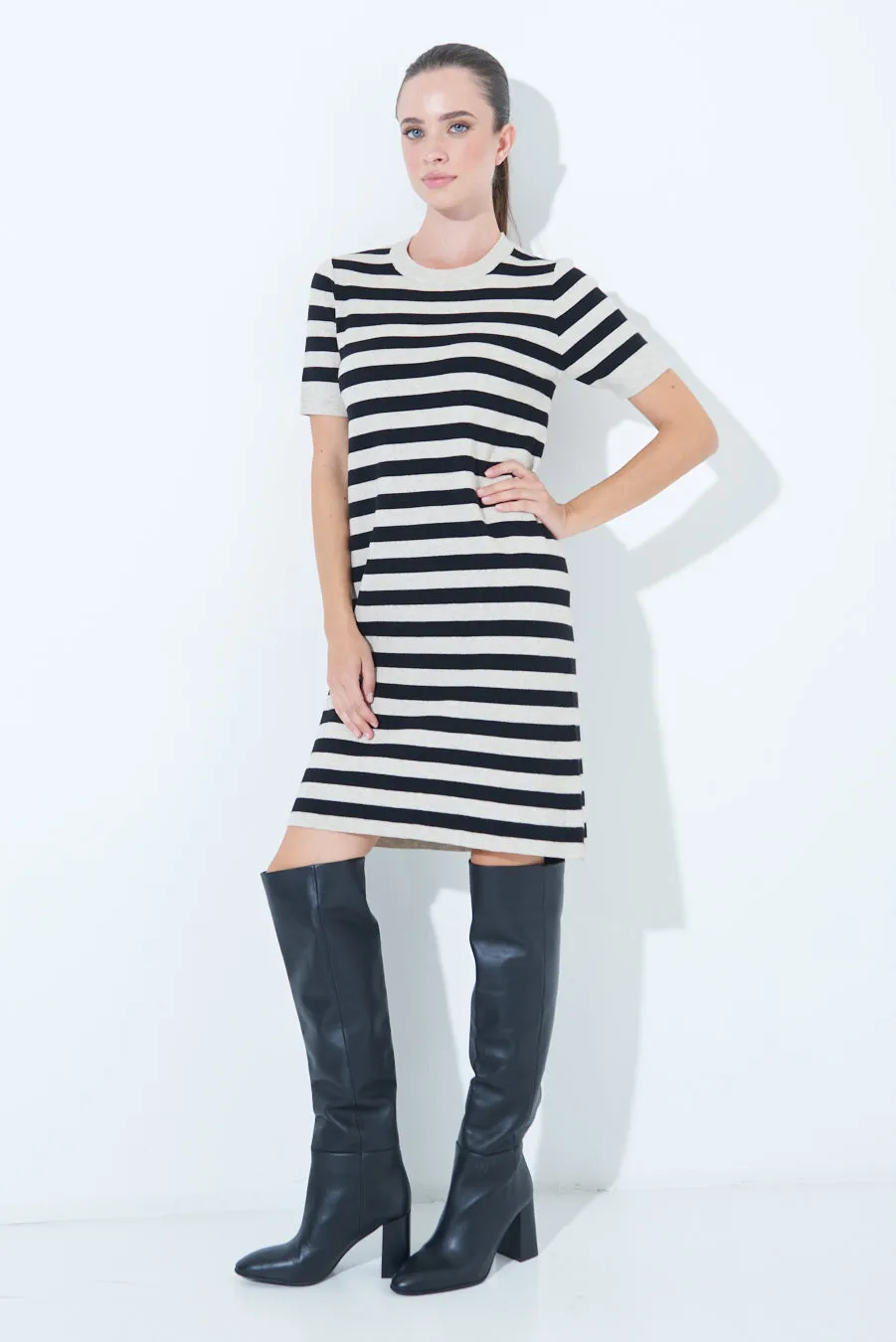 Striped short-sleeve knit dress wholesale