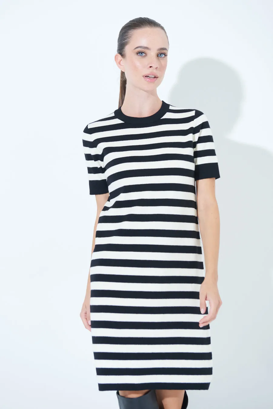 Striped short-sleeve knit dress wholesale