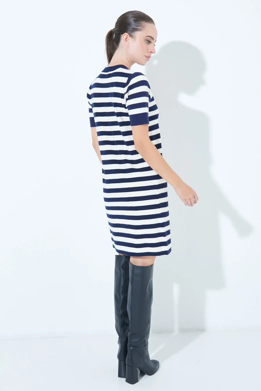 Striped short-sleeve knit dress wholesale