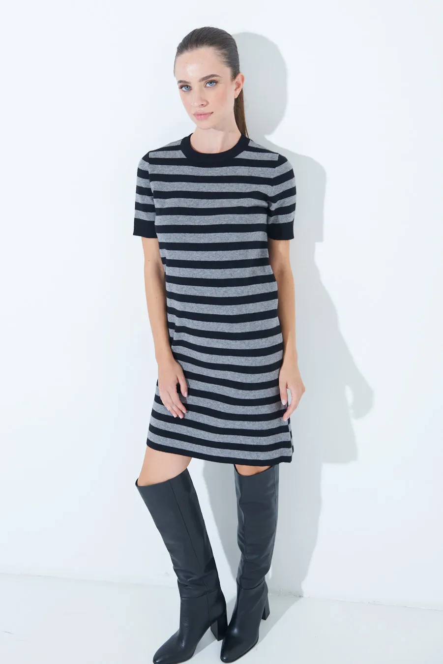 Striped short-sleeve knit dress wholesale