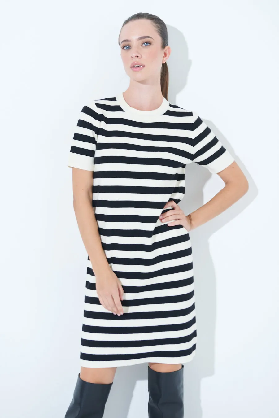 Striped short-sleeve knit dress wholesale