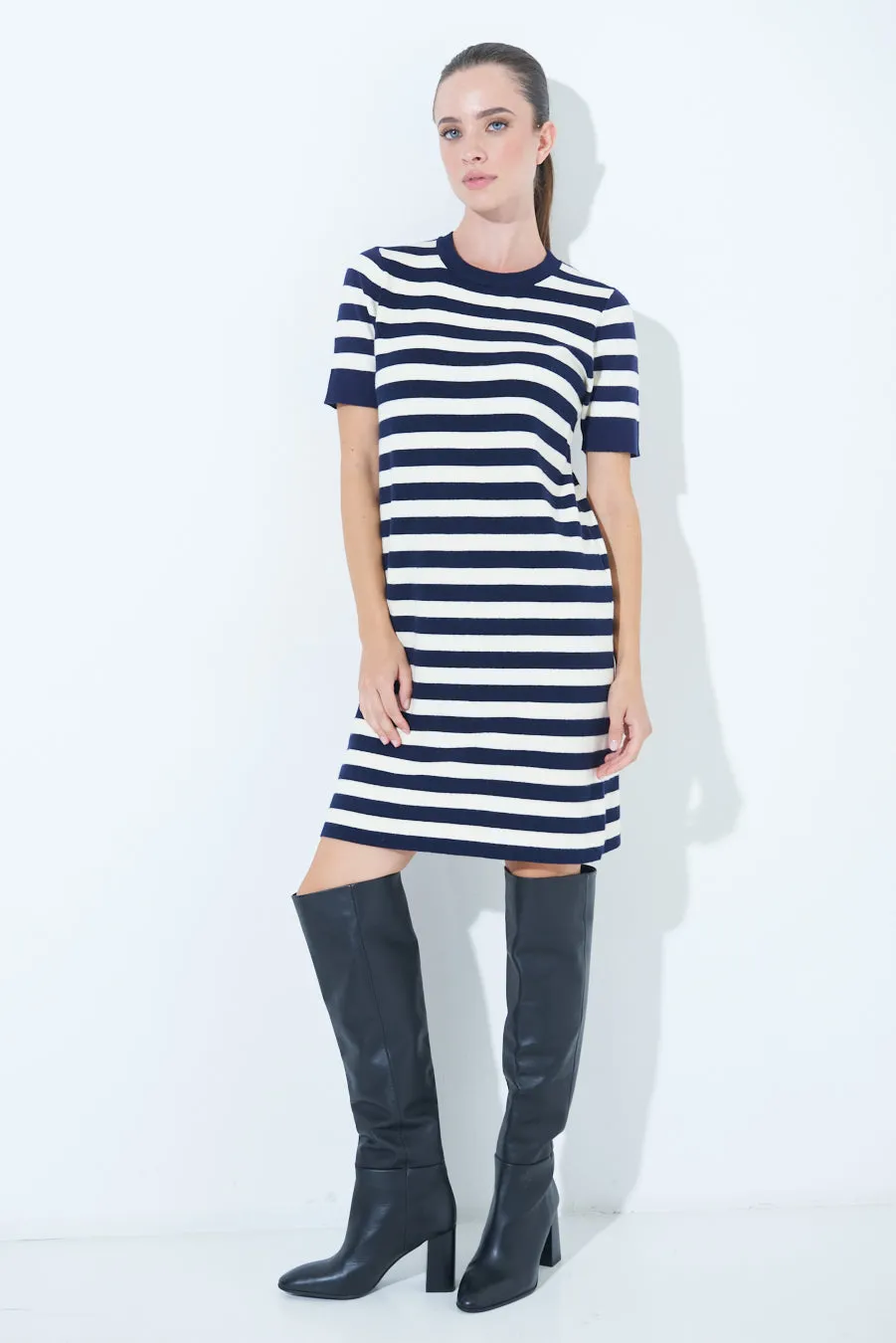 Striped short-sleeve knit dress wholesale