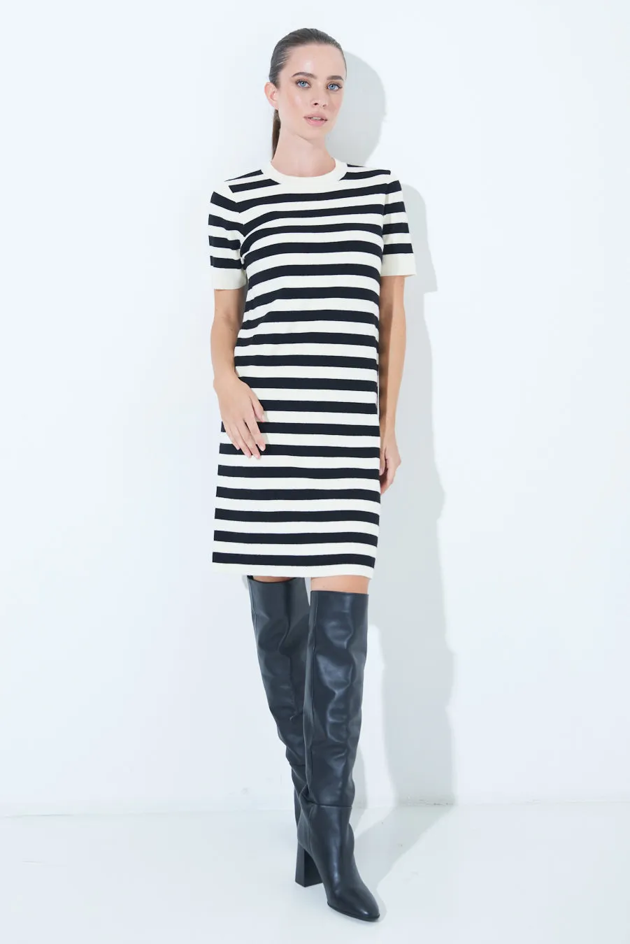 Striped short-sleeve knit dress wholesale