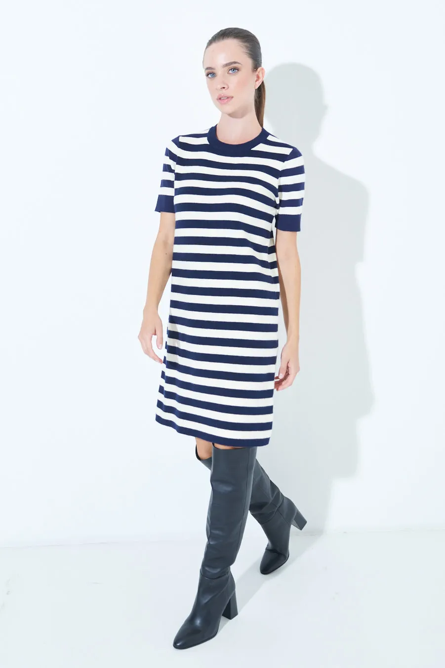 Striped short-sleeve knit dress wholesale