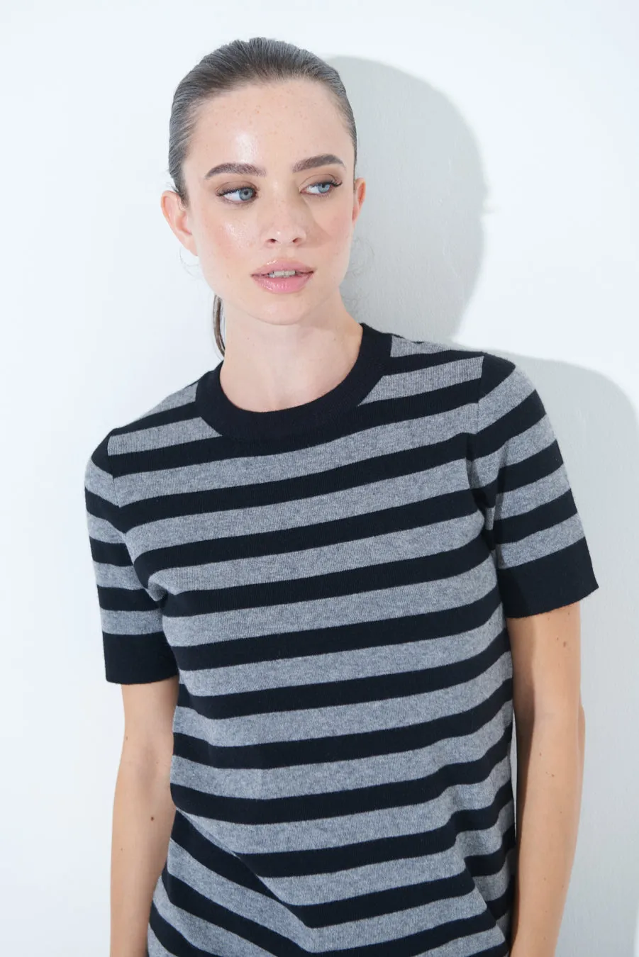 Striped short-sleeve knit dress wholesale