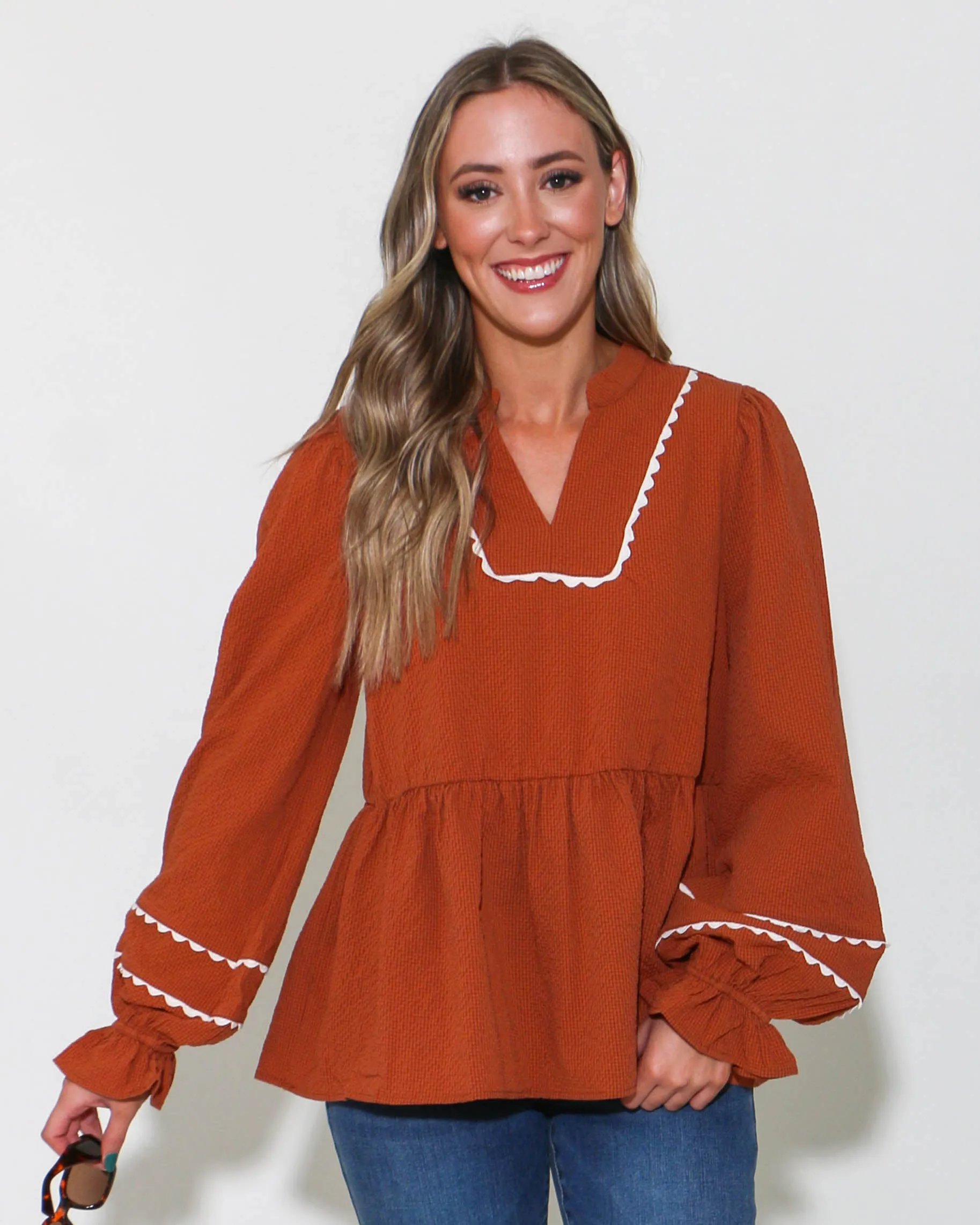 Textured Scallop Trim Baby Doll Top