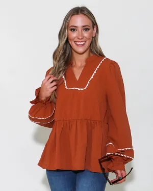 Textured Scallop Trim Baby Doll Top