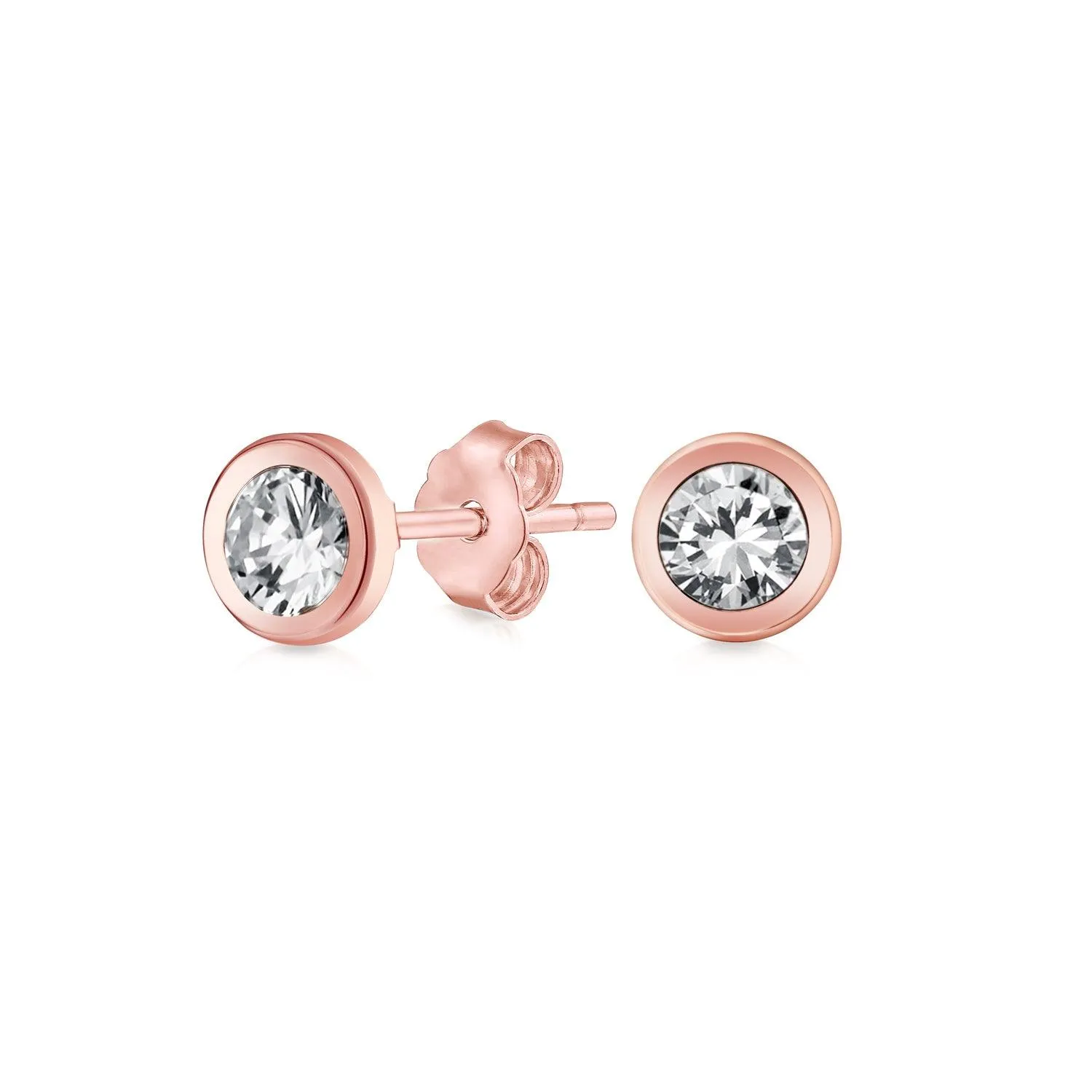 Tiny 5MM CZ Stud Earrings in Real 14K Rose Gold for Girlfriend