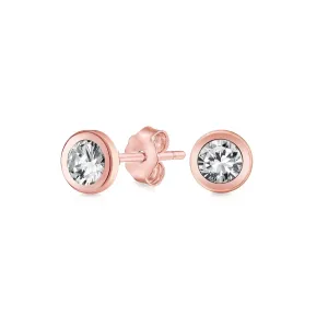 Tiny 5MM CZ Stud Earrings in Real 14K Rose Gold for Girlfriend