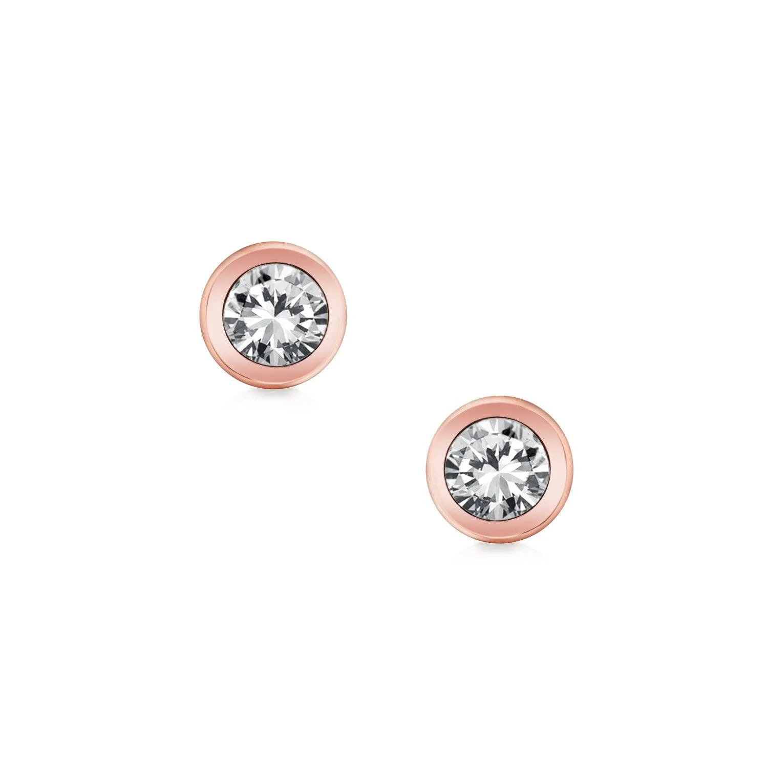 Tiny 5MM CZ Stud Earrings in Real 14K Rose Gold for Girlfriend