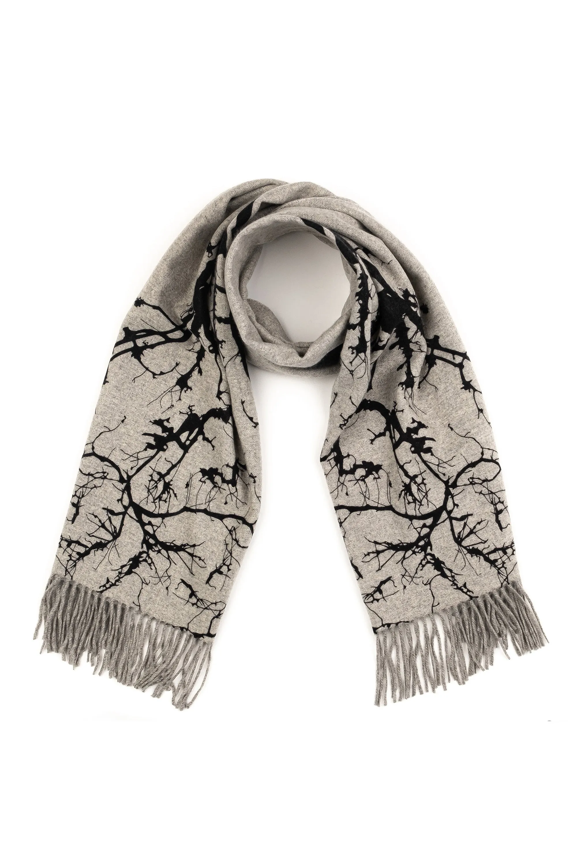 Tree Print Cashmere Double Sided Stole - Grey & Black