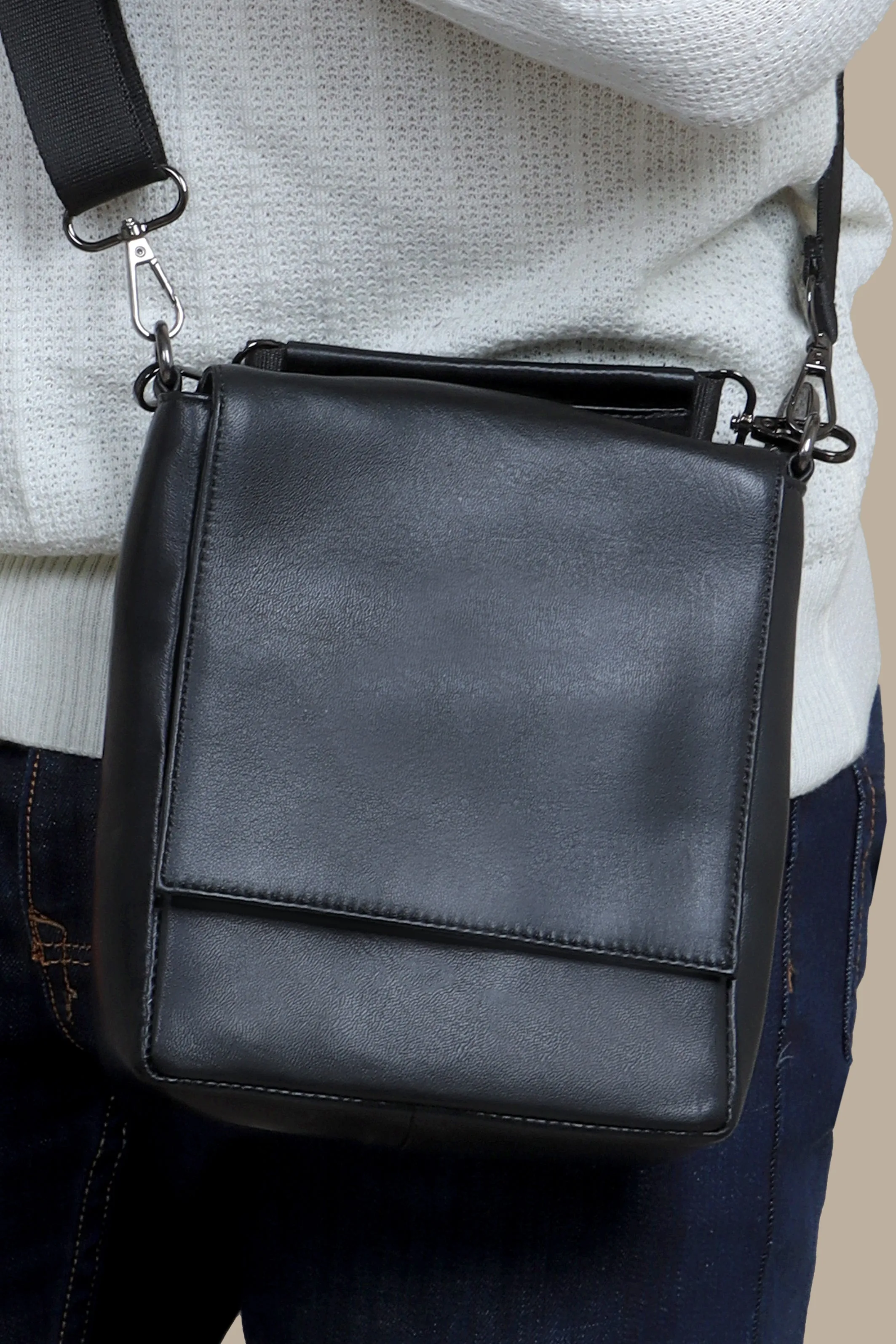 Urban Minimalism: Petite Black Leather Crossbody