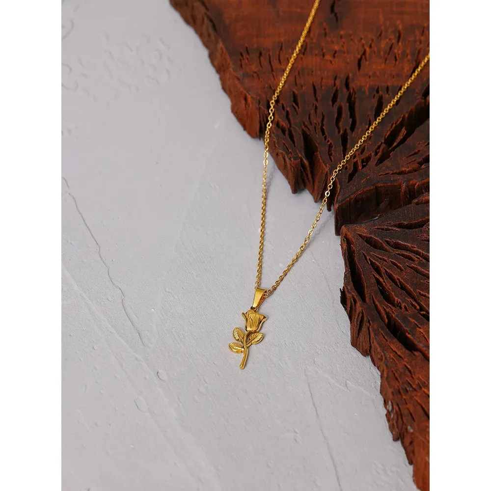 VAIGE Elegant Gold-Plated Rose Flower Stainless Steel Necklace in Radiant Gold