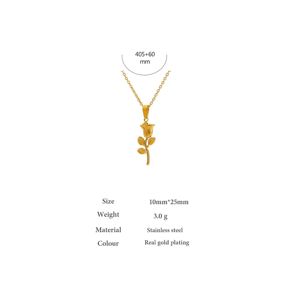 VAIGE Elegant Gold-Plated Rose Flower Stainless Steel Necklace in Radiant Gold