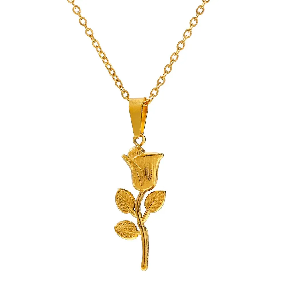 VAIGE Elegant Gold-Plated Rose Flower Stainless Steel Necklace in Radiant Gold